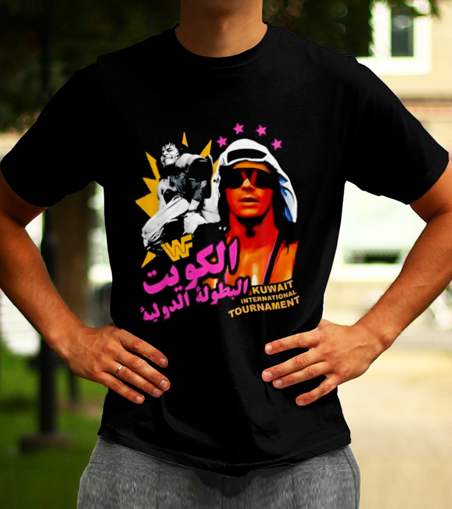 Bret Hart WWF Kuwait International Tournament Arabic Text And Stars T-Shirt