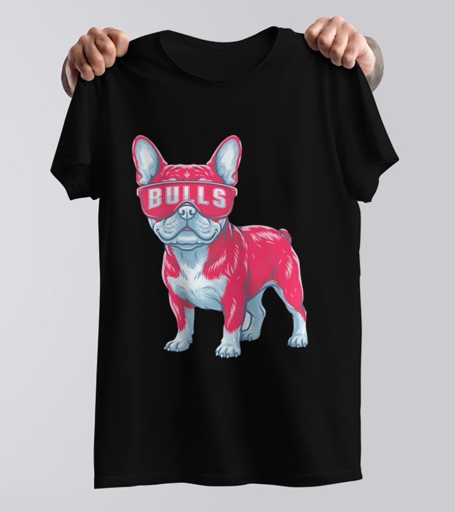 Chicago Bulls French Bulldog Wearing Bulls Glasses T-Shirt