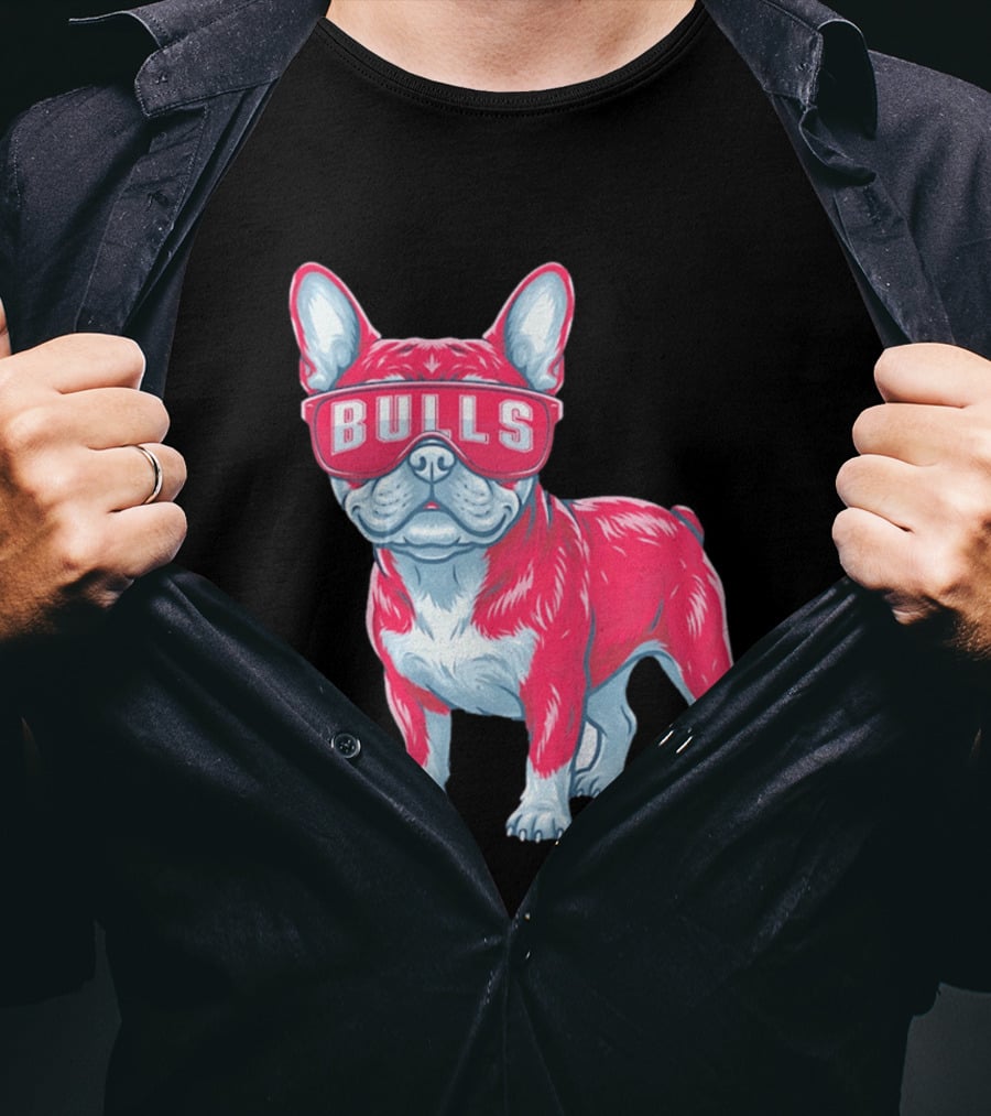 Chicago Bulls French Bulldog Wearing Bulls Glasses T-Shirt
