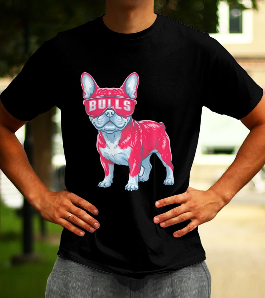 Chicago Bulls French Bulldog Wearing Bulls Glasses T-Shirt