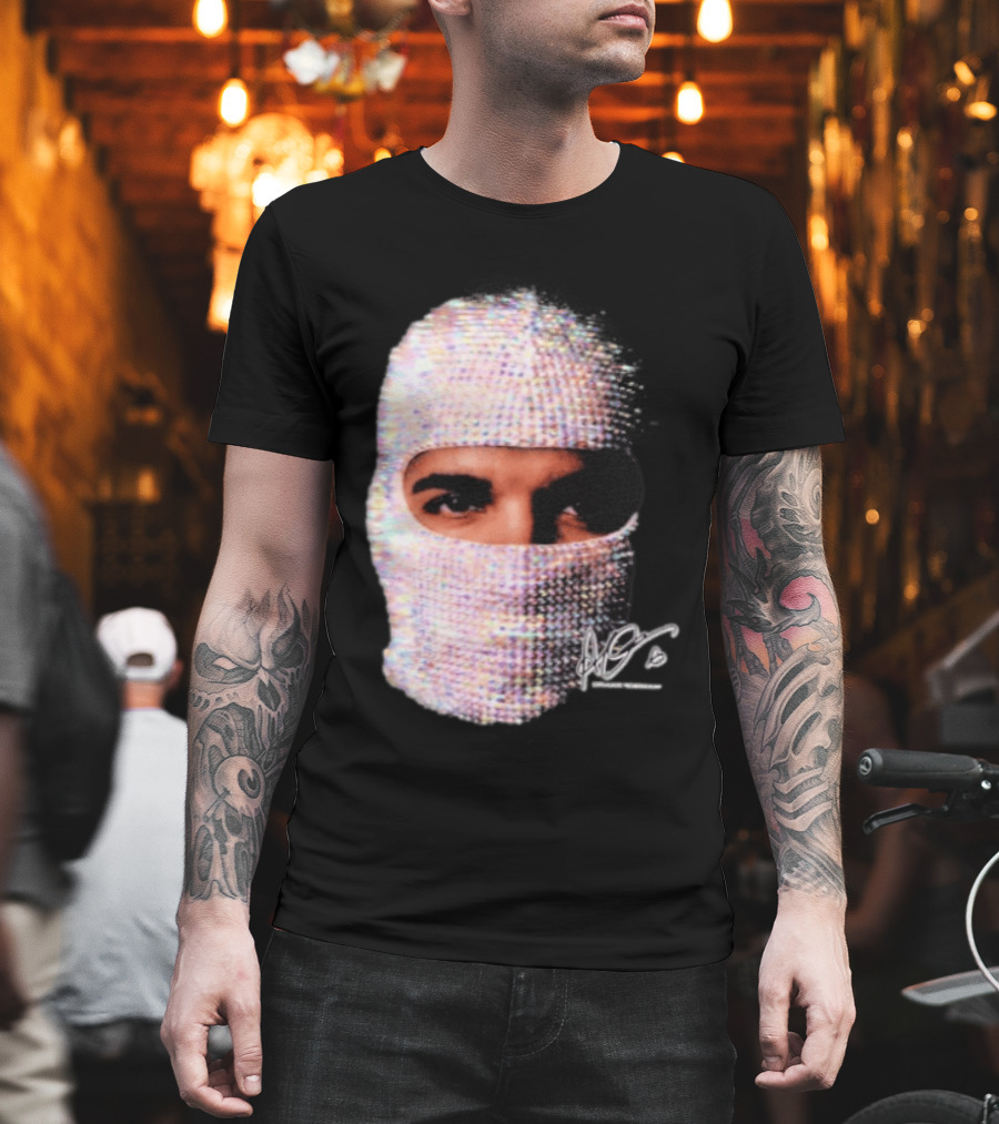 Drake Iceman Mask Jewel Encrusted Balaclava T-Shirt