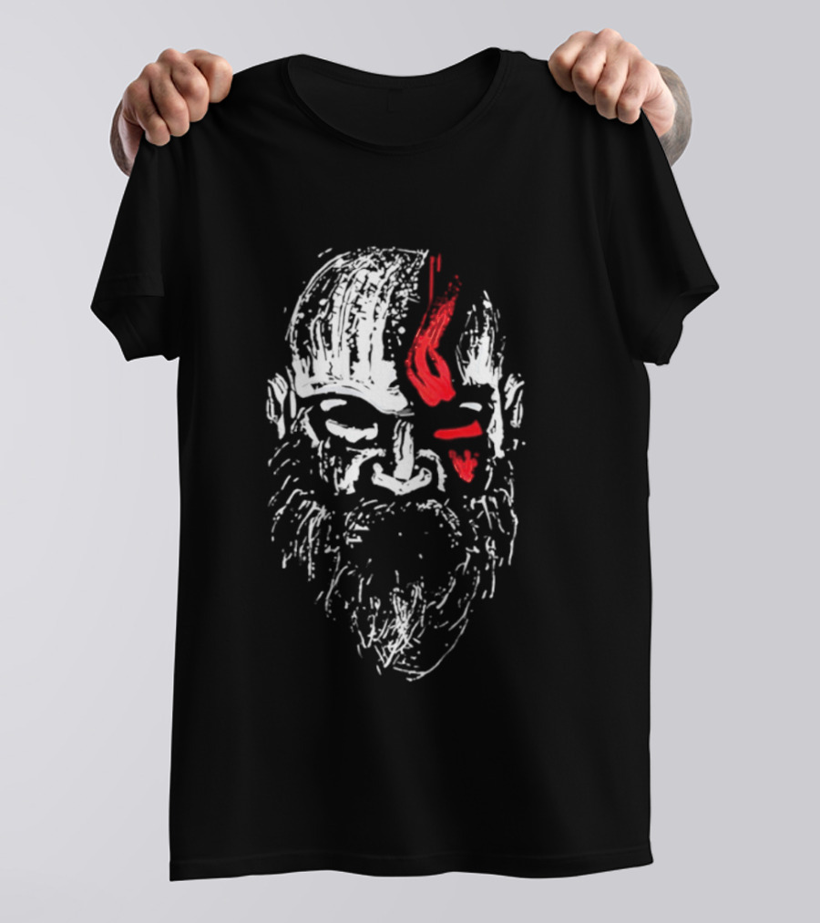 Kratos God Of War Face Art With Red Markings T-Shirt