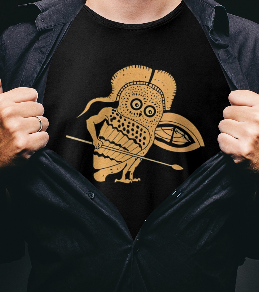 Little Owl Hoplite Warrior With Spear And Shield T-Shirt