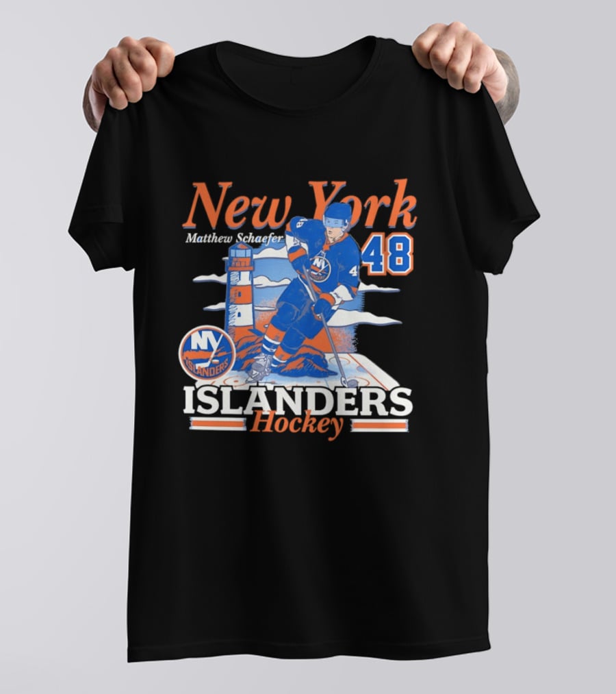 New York Islanders Hockey Matthew Schaefer 48 Player Lighthouse T-Shirt