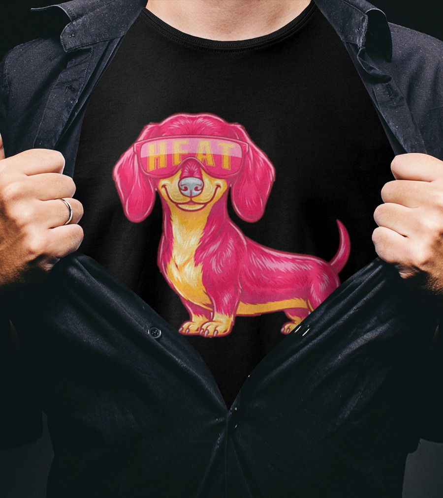 HEAT Sunglasses Dachshund Cartoon T-Shirt