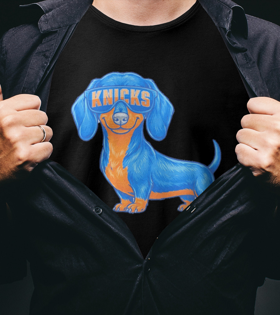 Knicks Dachshund Dog Cartoon Glasses T-Shirt