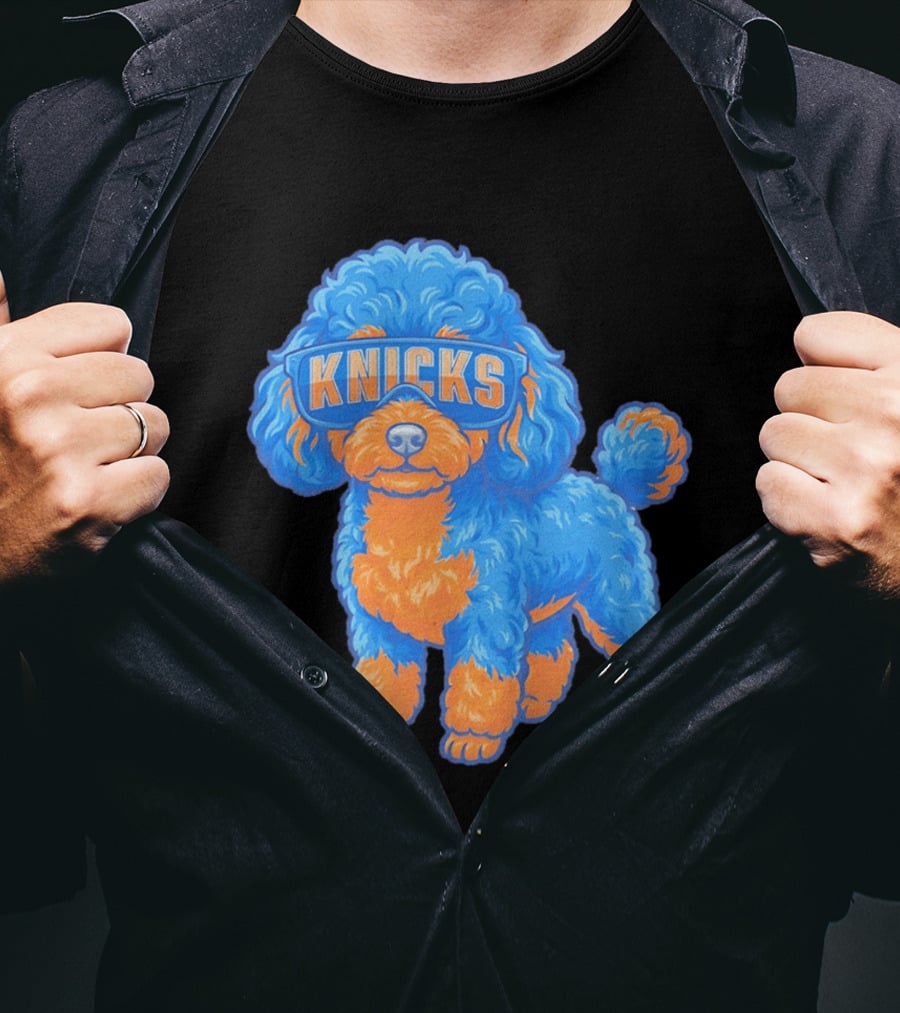 New York Knicks Teacup Poodle Cartoon Glasses T-Shirt