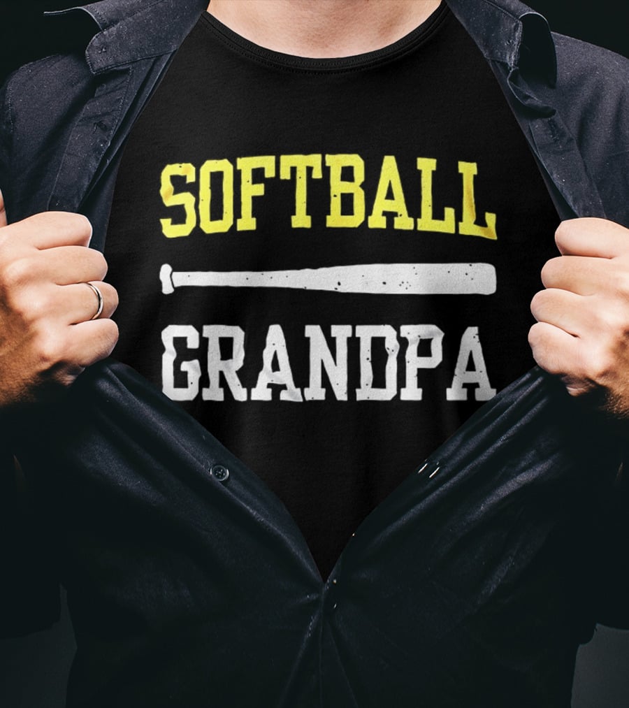 Softball Grandpa Proud Grandfather Game Day Crossed Bats T-Shirt