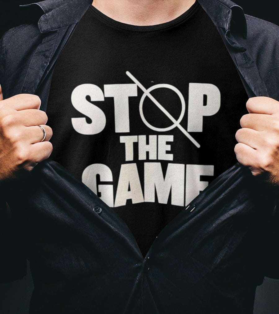 STOP THE GAME Minimalist Text With Circle Slash T-Shirt