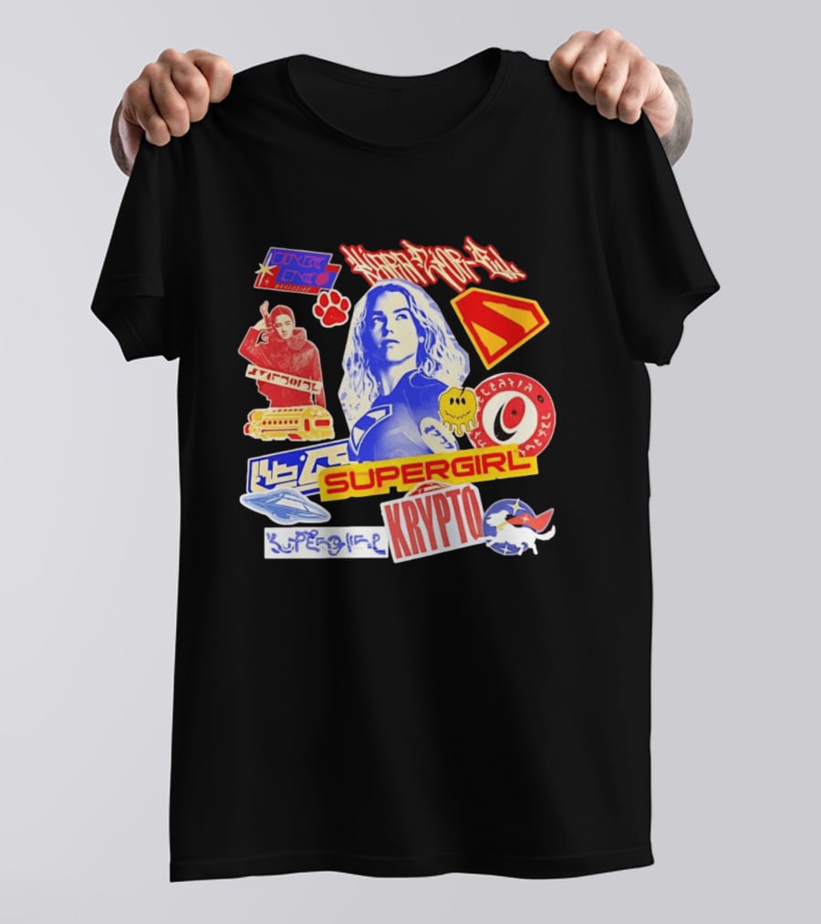 Supergirl Sasha Calle Krypto The Superdog DC Comics Sticker Collage Superhero T-Shirt
