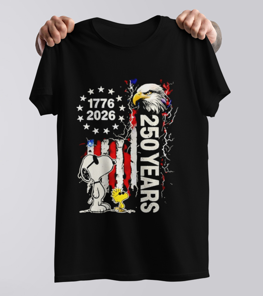1776 2026 250 Years American Flag Eagle Snoopy Woodstock Independence T-Shirt
