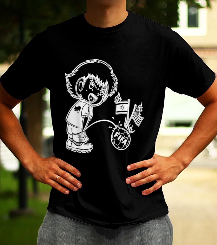 Captain Tsubasa Peeing FIFA Soccer Ball Israel USA Flags T-Shirt