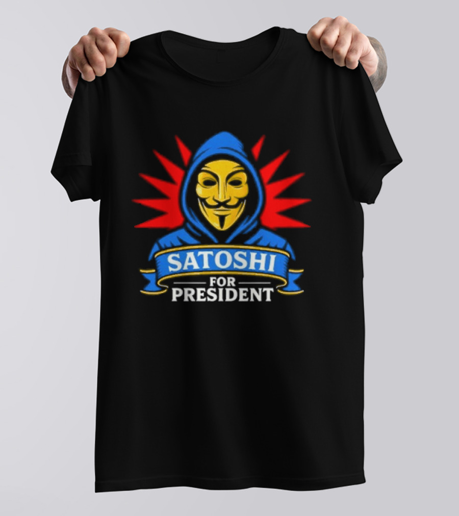 Satoshi For President Crypto Revolution Guy Fawkes Mask T-Shirt