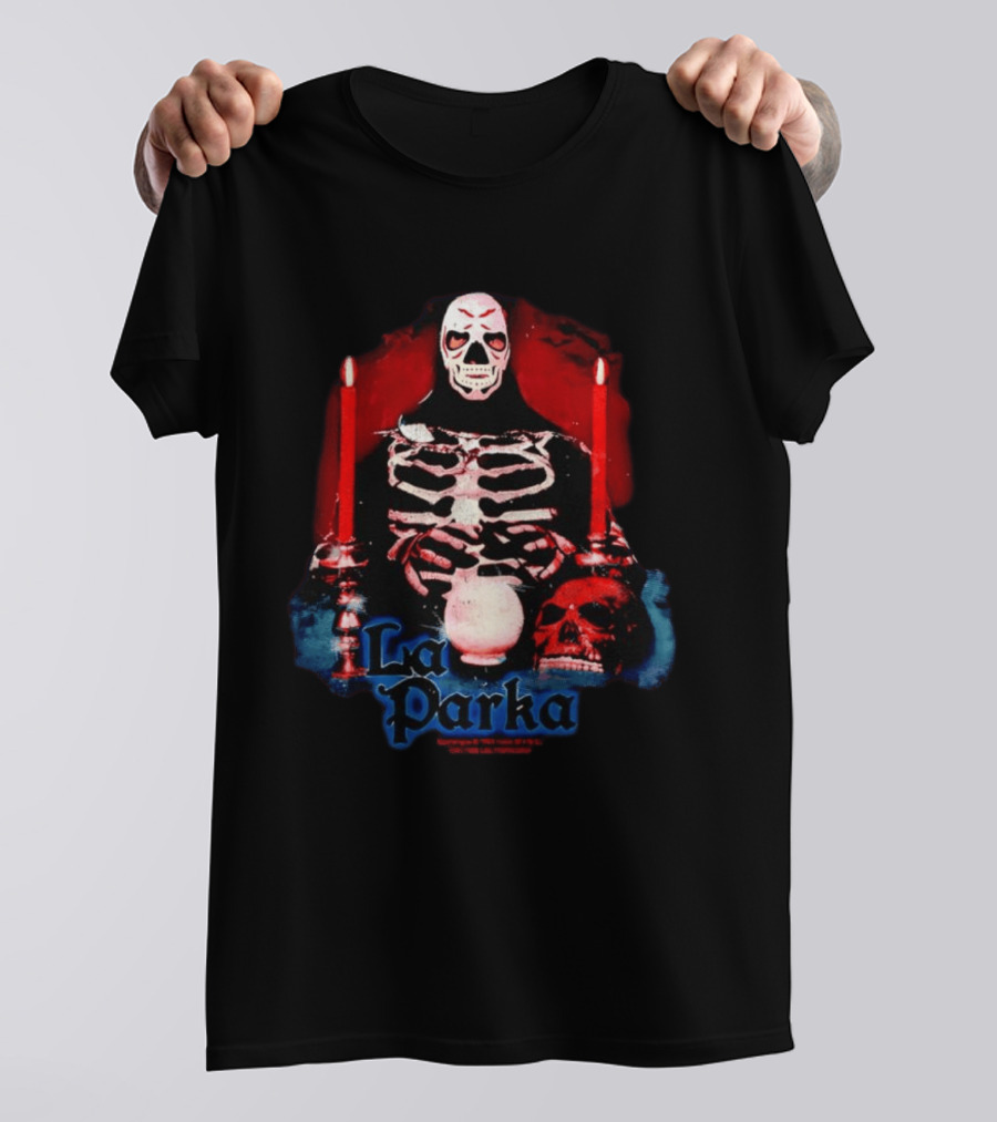 La Parka Lucha Libre Skeleton With Candles And Skull T-Shirt