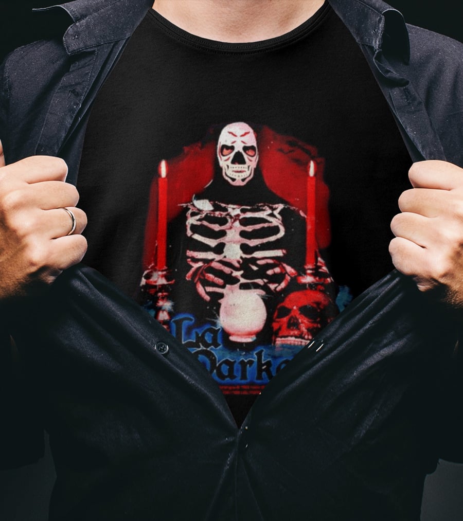 La Parka Lucha Libre Skeleton With Candles And Skull T-Shirt