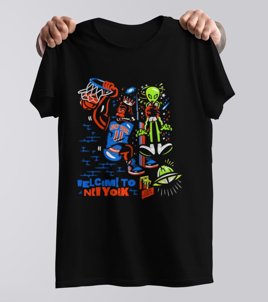 New York Knicks Gorilla Dunking With Alien Welcome To New York T-Shirt