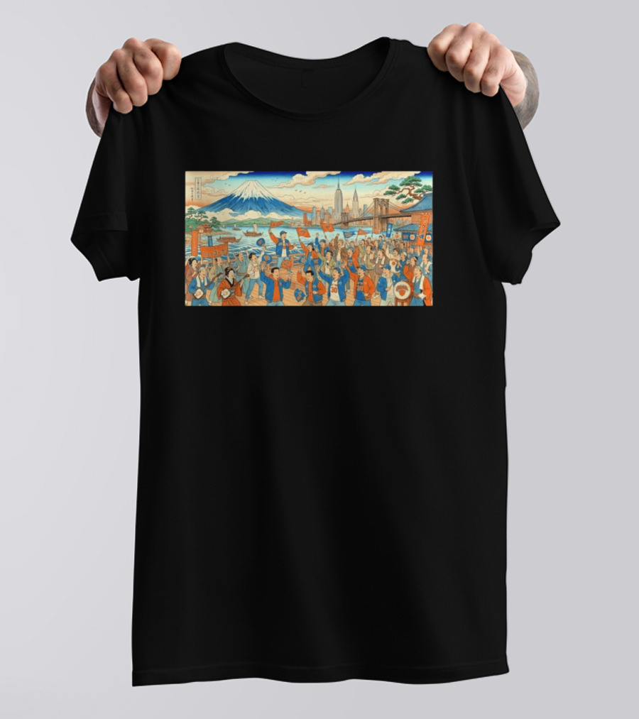 New York Knicks Fans Ukiyo E Mount Fuji New York City Skyline 1946 T-Shirt