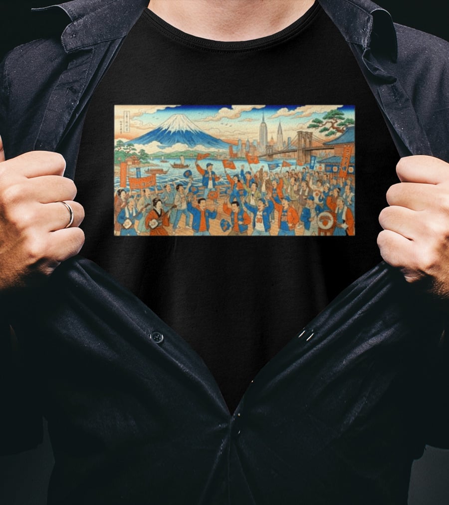 New York Knicks Fans Ukiyo E Mount Fuji New York City Skyline 1946 T-Shirt