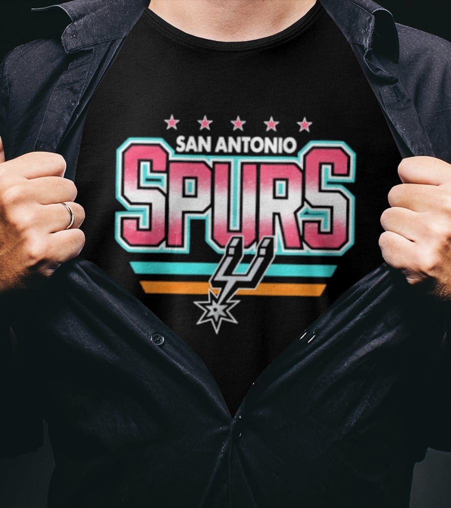 San Antonio Spurs Stars And Stripes Retro Logo With Pastel T-Shirt