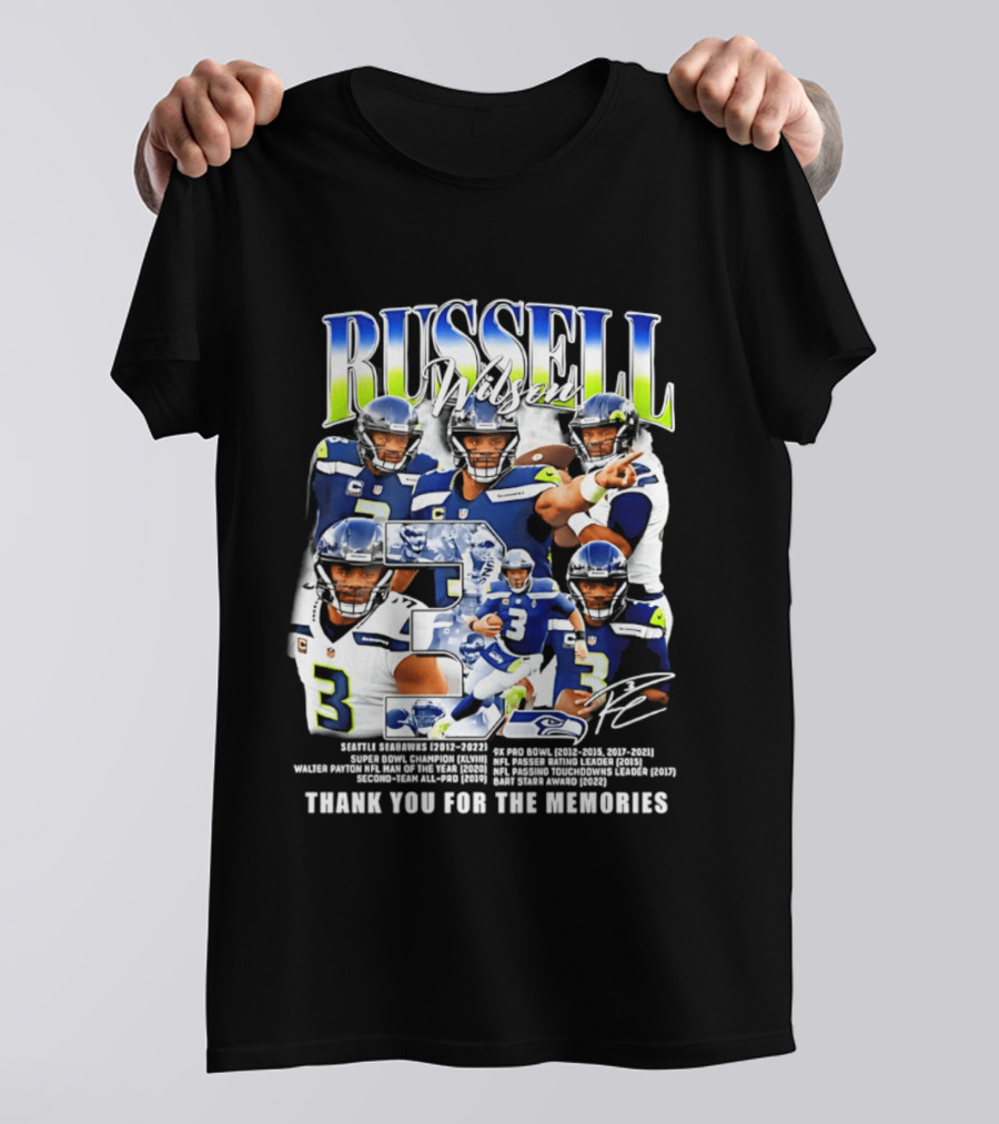 Seattle Seahawks Russell Wilson Number 3 Thank You For The Memories T-Shirt