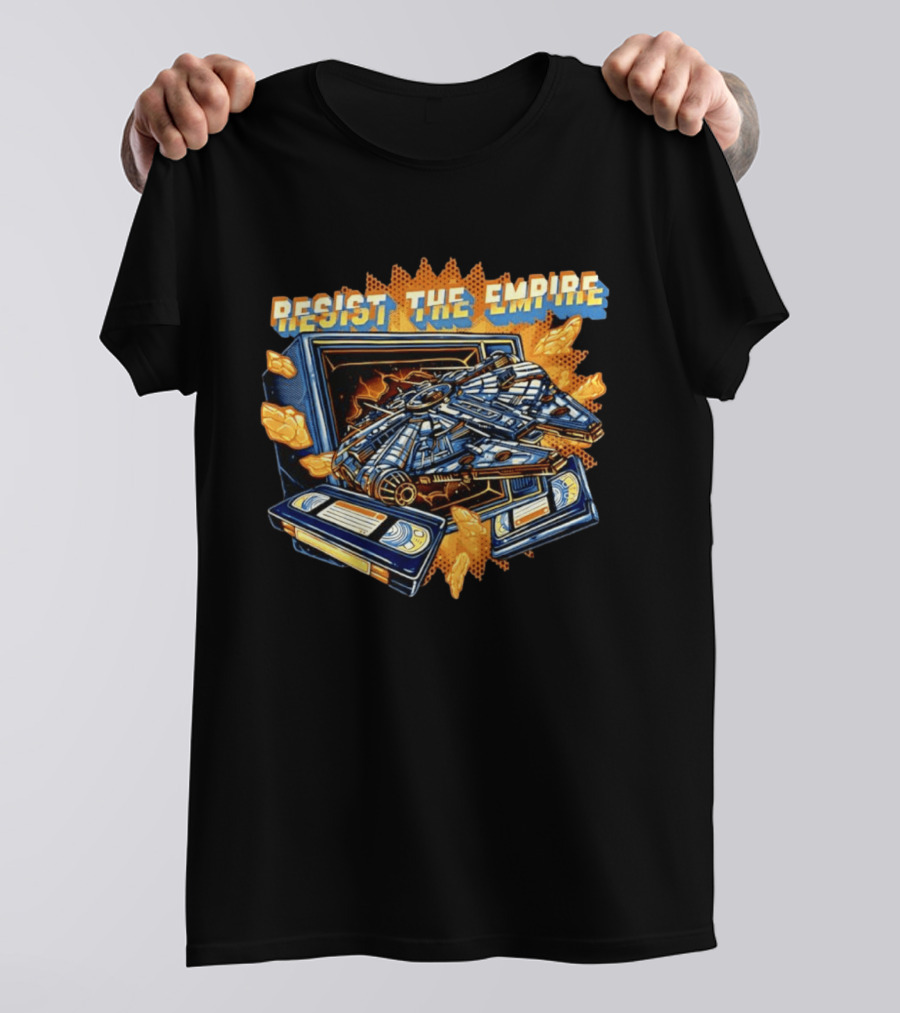 Star Wars Resist The Empire VHS Tape Vintage Style Millenium Spaceship T-Shirt