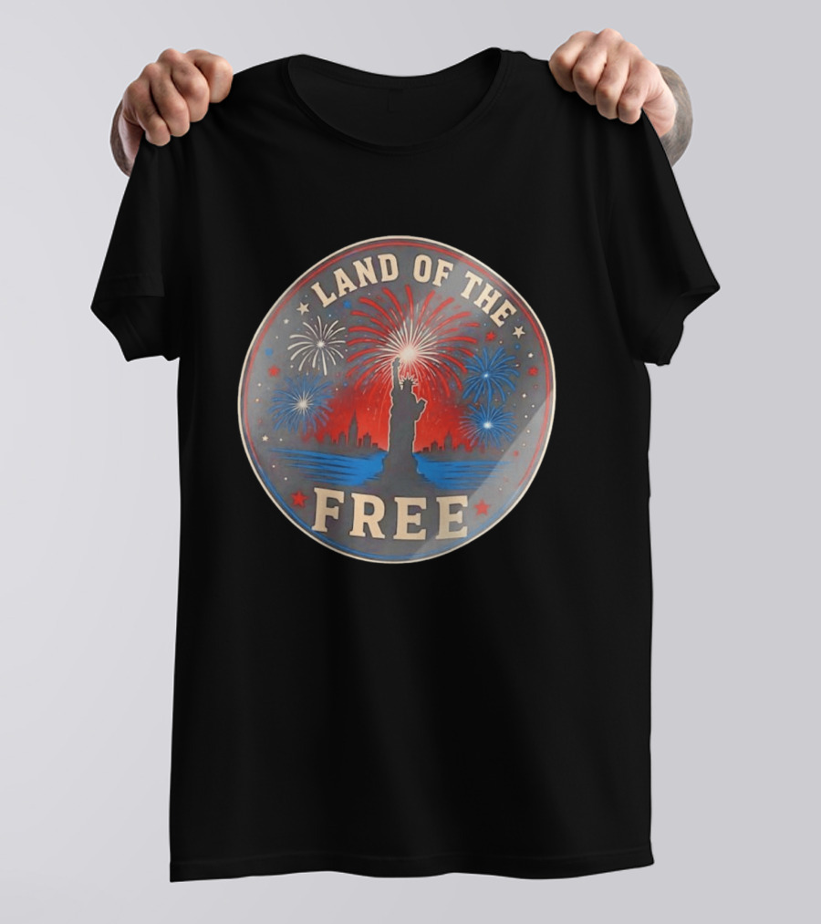 Land Of The Free Statue Of Liberty Fireworks Skyline T-Shirt