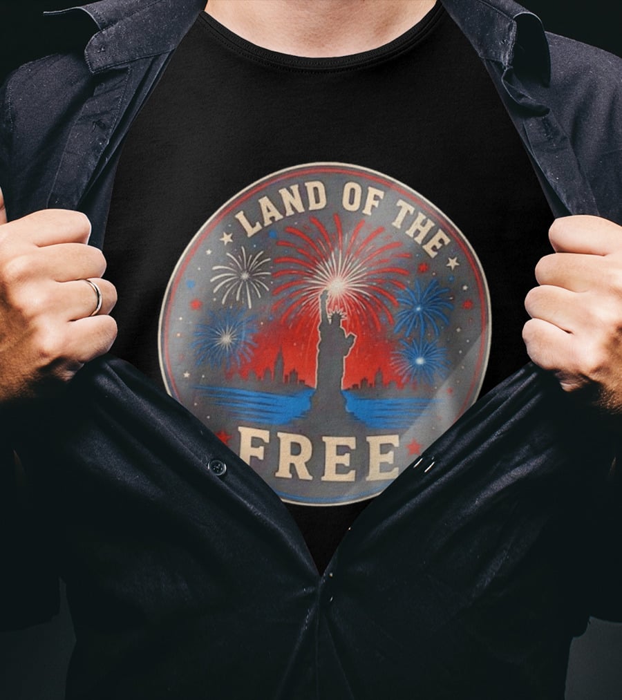 Land Of The Free Statue Of Liberty Fireworks Skyline T-Shirt