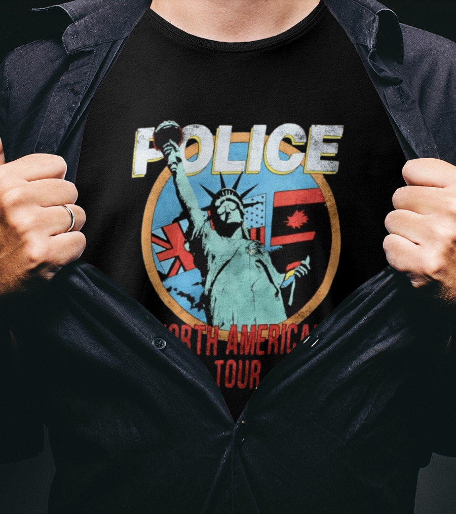 POLICE North American Tour Statue Of Liberty UK US Canada Flags T-Shirt