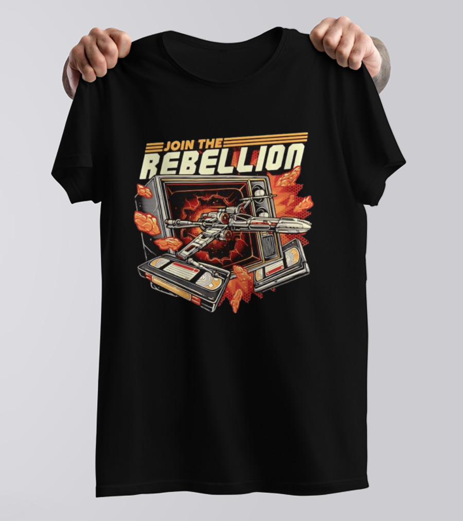 Join The Rebellion X Wing Starfighter Star Wars Retro TV Explosion T-Shirt