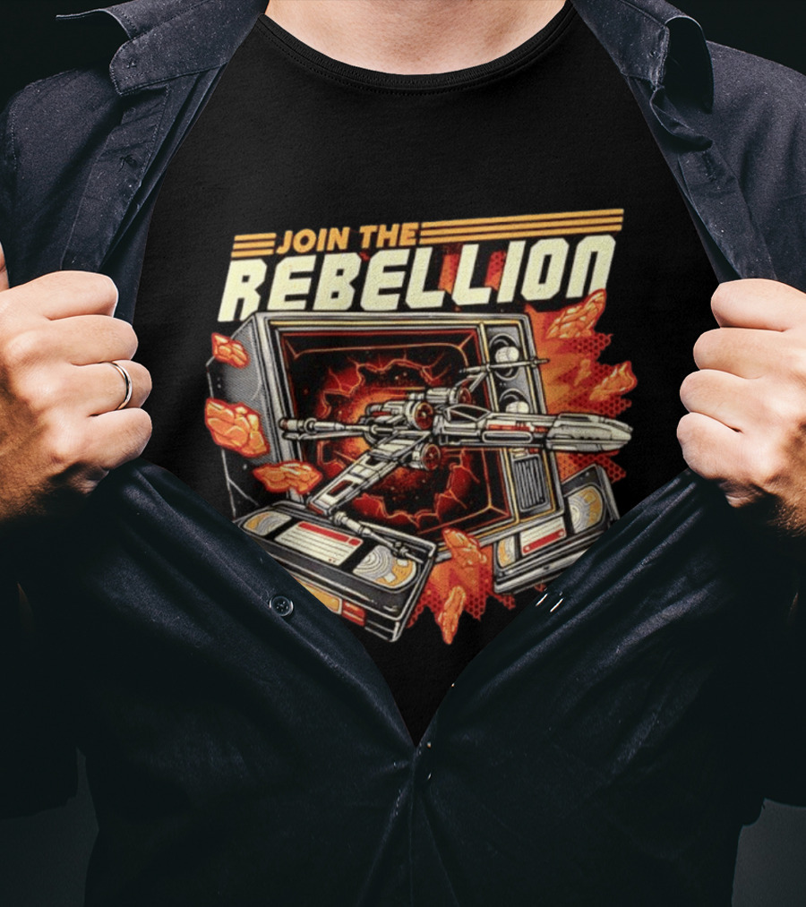 Join The Rebellion X Wing Starfighter Star Wars Retro TV Explosion T-Shirt