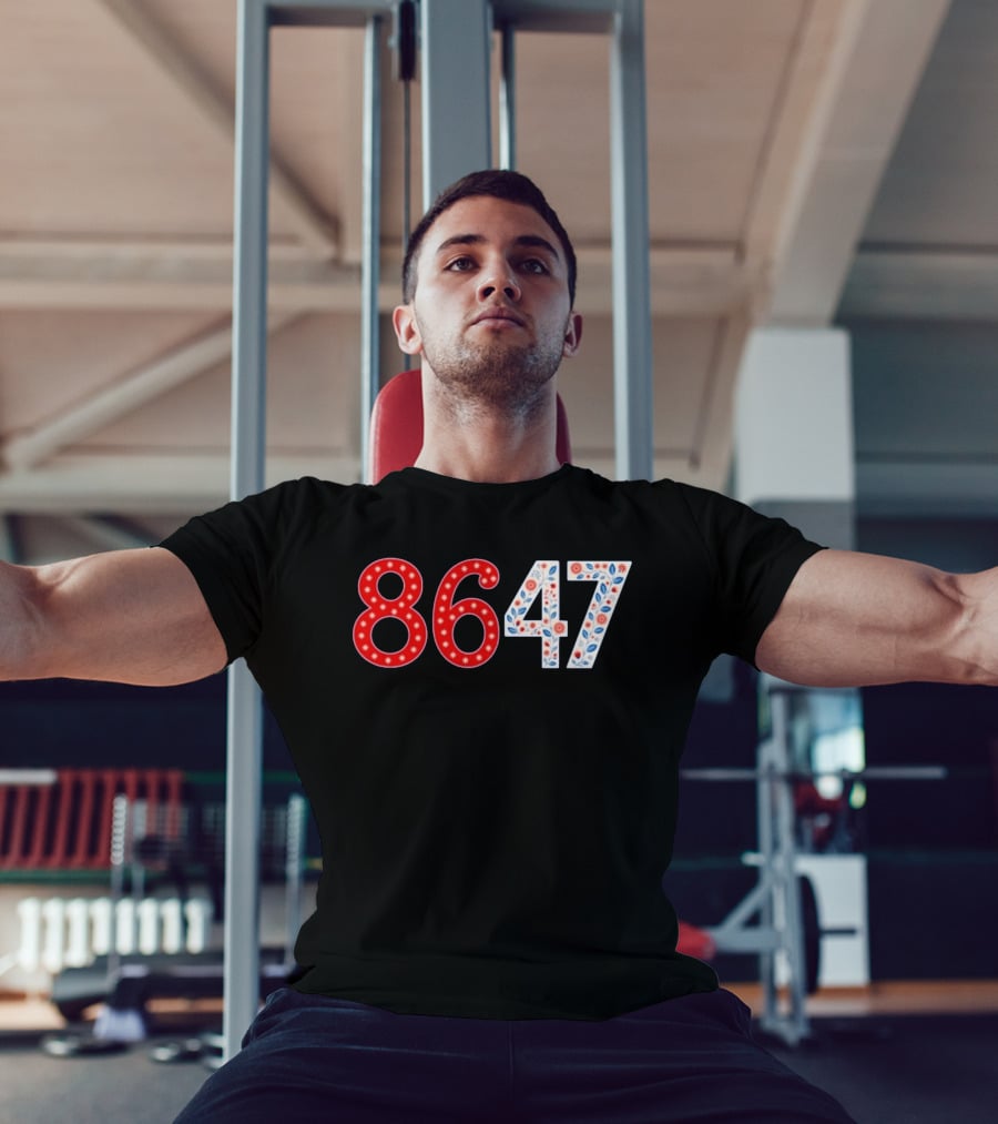 8647 Number Red And Blue Floral Stars T-Shirt