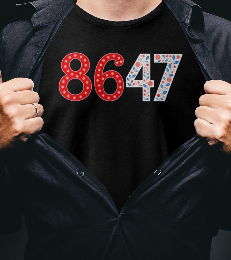 8647 Number Red And Blue Floral Stars T-Shirt