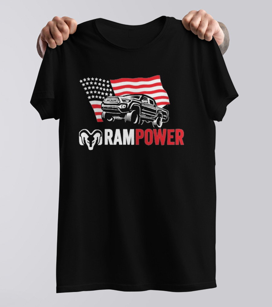 RAMPOWER American Flag Truck And Ram Head T-Shirt