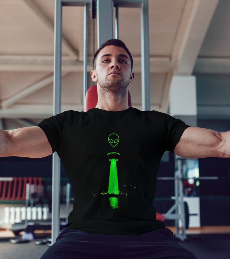 Victor Wamby Alien Spaceship Calgary Tower Abduction UFO Green Glow T-Shirt