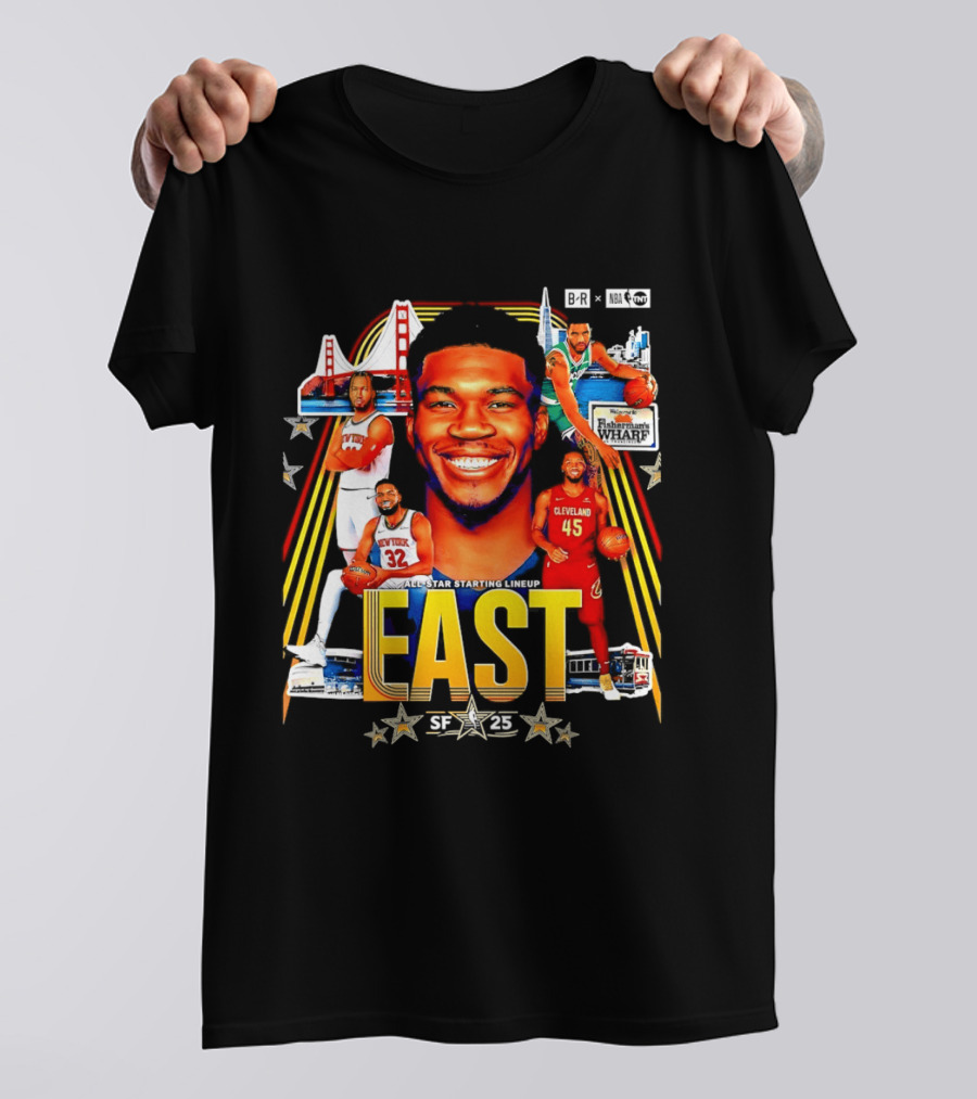 All Star Basketball Starting Lineup East 2026 Golden State Bay Bridge SF 45 Cleveland New York T-Shirt