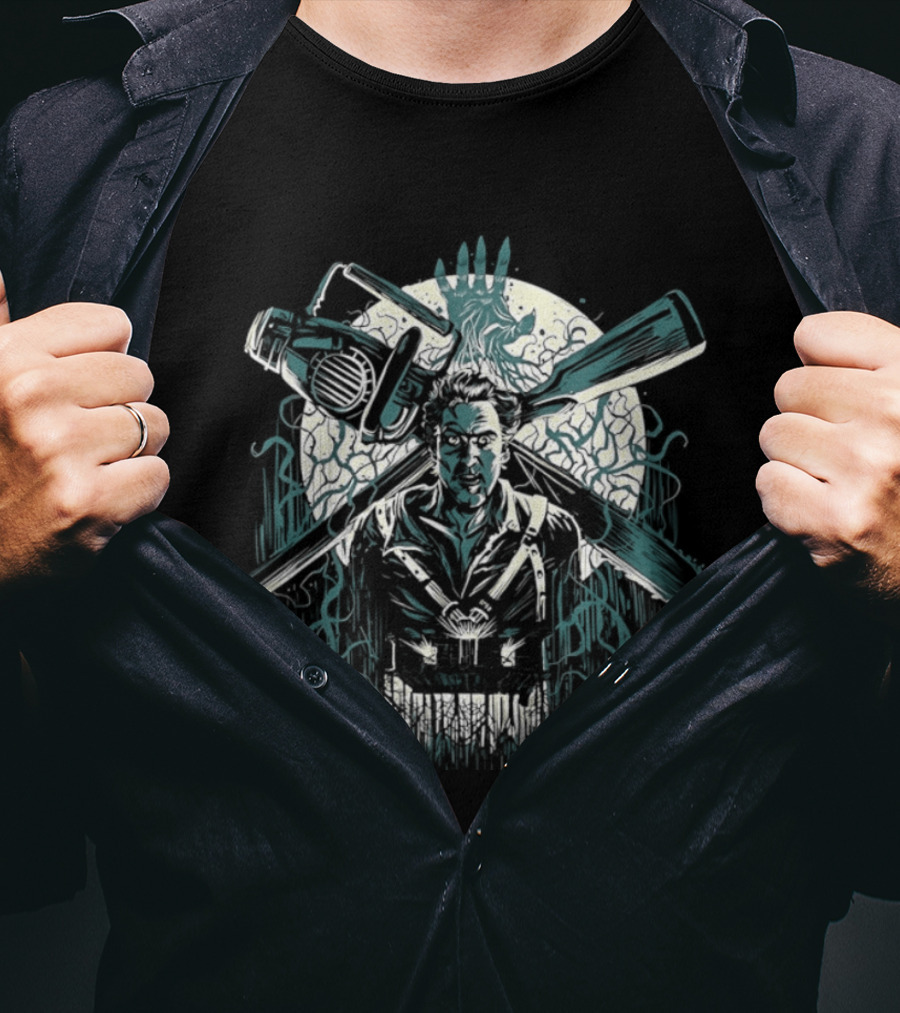 Ash Williams Evil Dead Chainsaw Hand Iconic Horror Movie T-Shirt