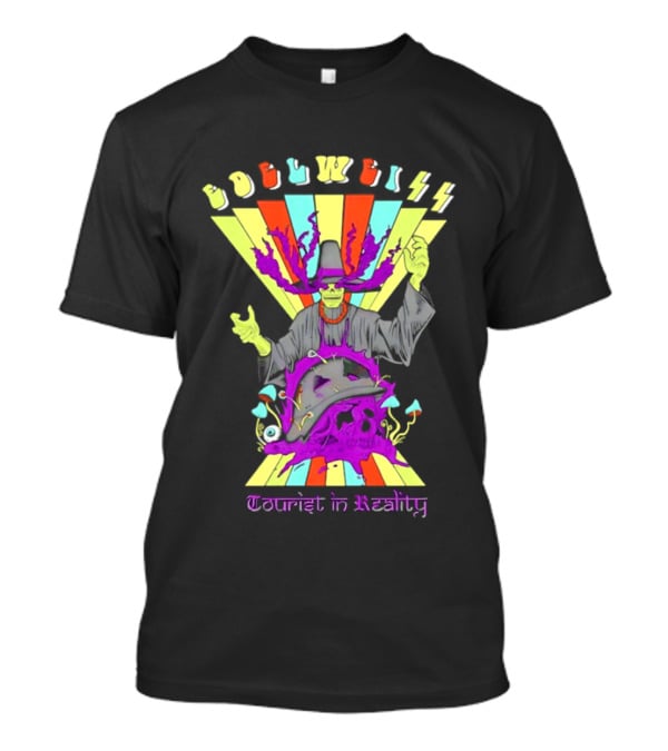 Edelweiss Skeleton Warlock Psychedelic Rainbow Tourist In Reality T-Shirt