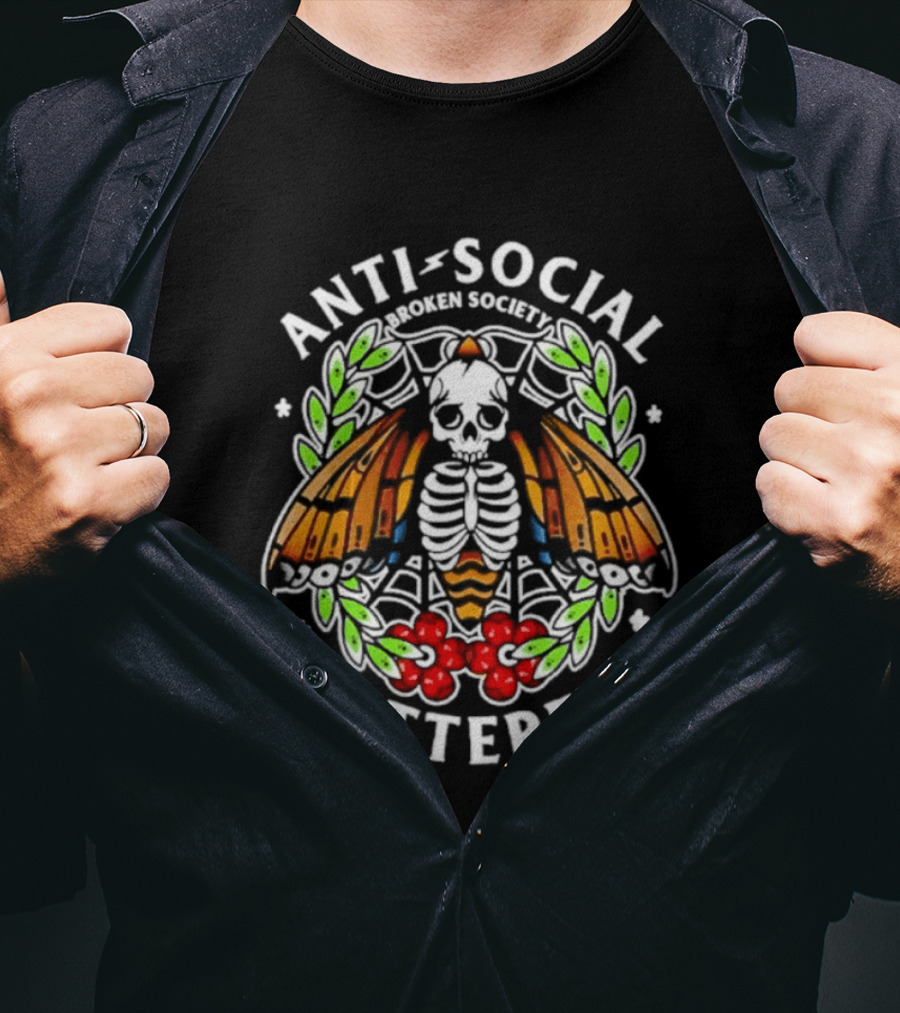 Anti Social Butterfly Broken Society Skull Moth T-Shirt