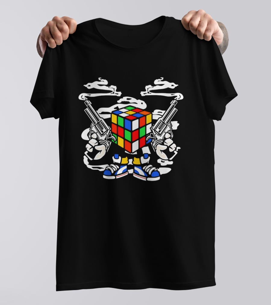 Gangster Rubik's Cube With Dual Pistols And Sneakers T-Shirt