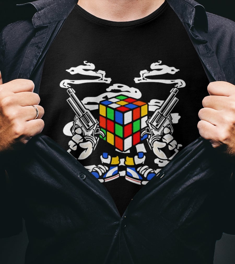 Gangster Rubik's Cube With Dual Pistols And Sneakers T-Shirt