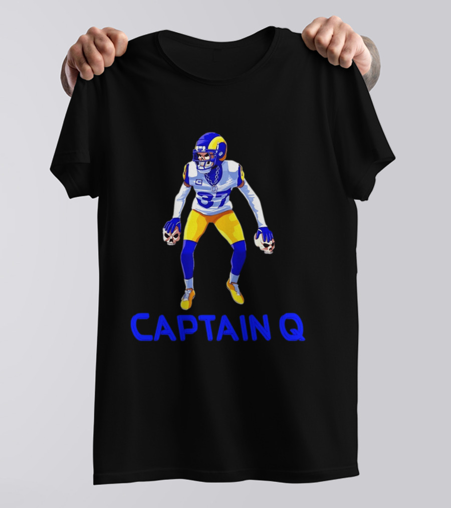 Captain Q Los Angeles Rams Number 37 Skull Hands T-Shirt