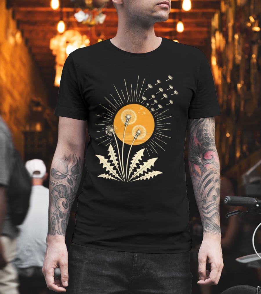 Golden Sunlight Dandelion Seeds Flying Nature Burst T-Shirt