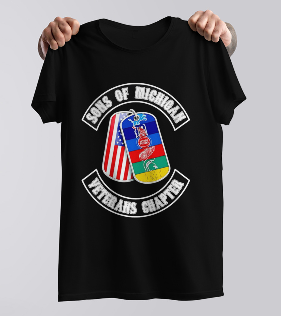 Detroit Lions Tigers Pistons Red Wings Spartans Wolverines Sons Of Michigan Veterans Chapter Dog Tags T-Shirt