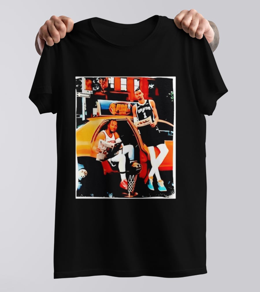 NBA Hoopers Jalen Brunson Victor Wembanyama Spurs Knicks Crossover Comic Style Street Scene T-Shirt