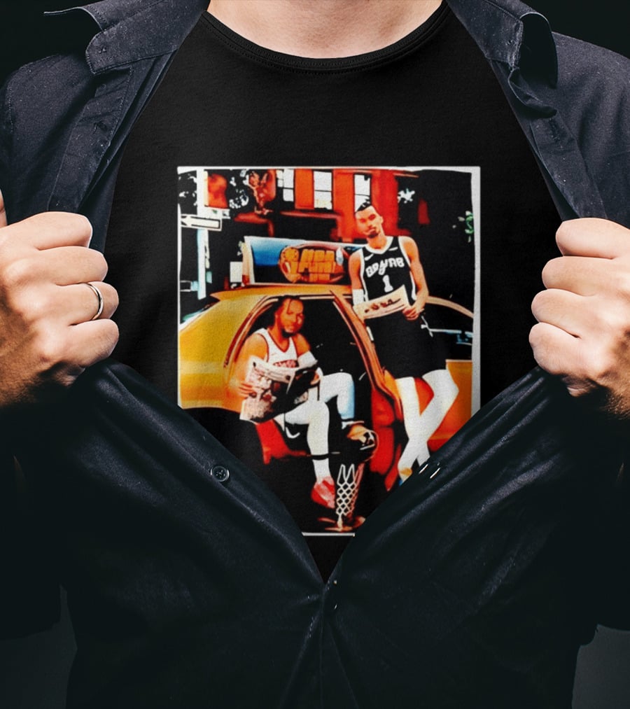NBA Hoopers Jalen Brunson Victor Wembanyama Spurs Knicks Crossover Comic Style Street Scene T-Shirt