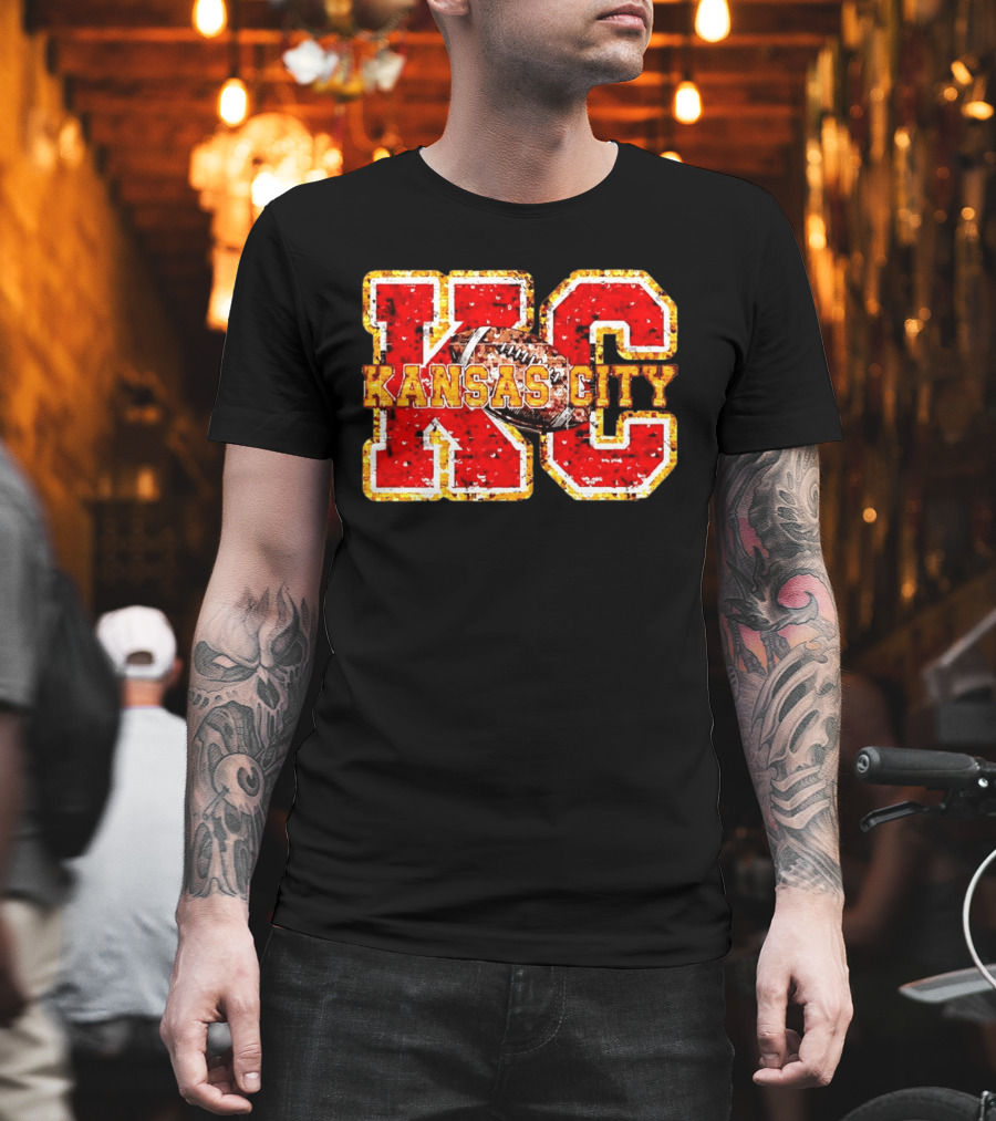 Kansas City Chiefs Football KC Faux Sequin T-Shirt