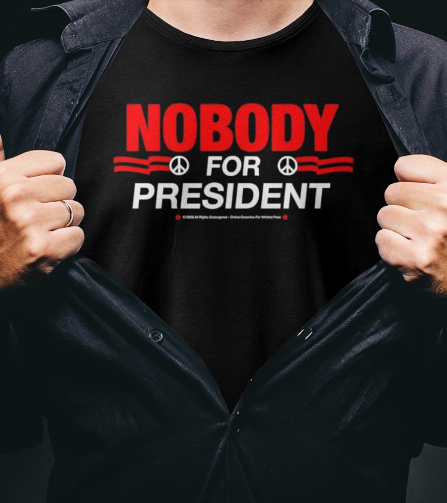 Nobody For President Satirical Political Protest Peace Symbol Red White T-Shirt