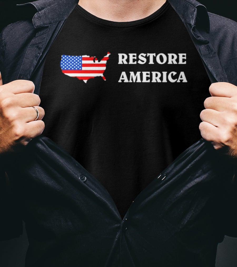 Restore America United States Flag Map Patriotic T-Shirt