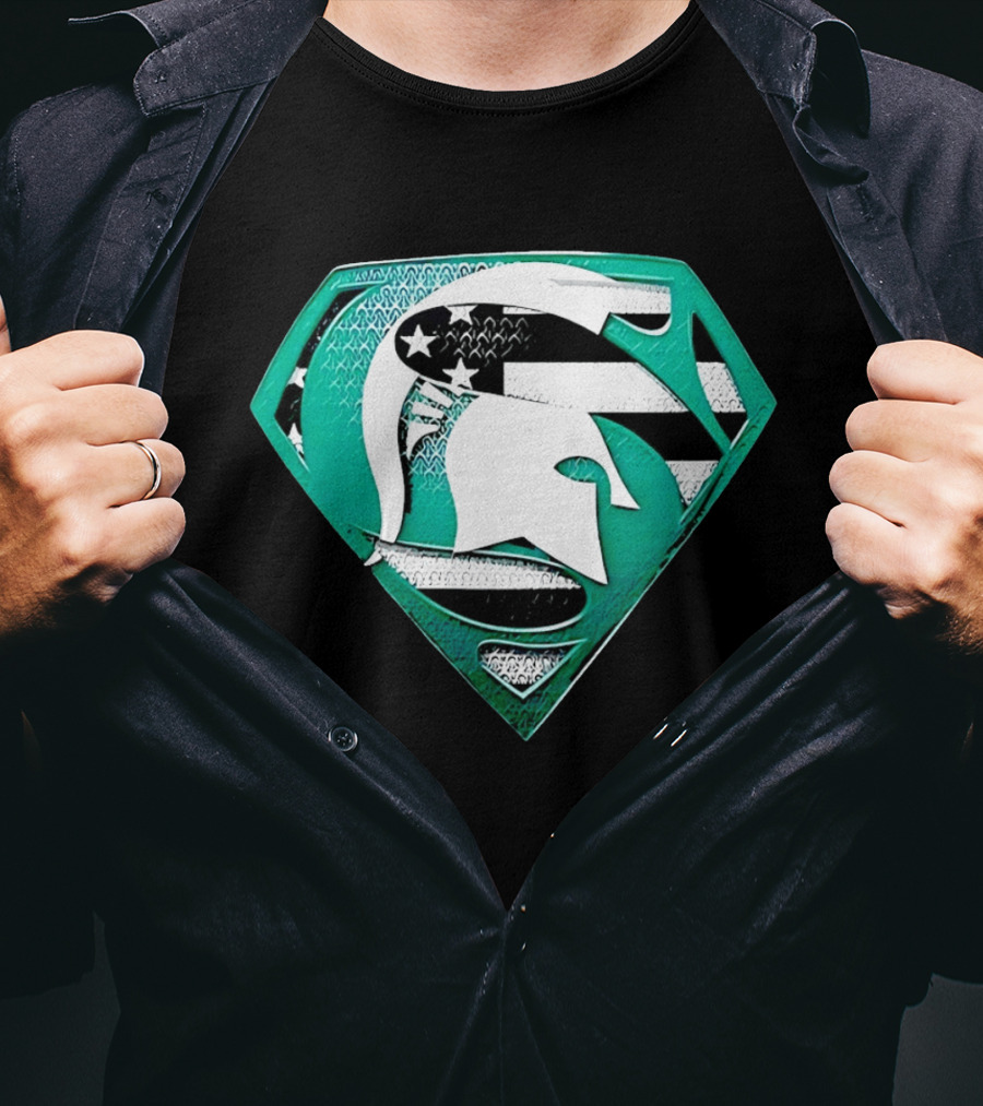 Michigan State Spartans Superman American Flag T-Shirt