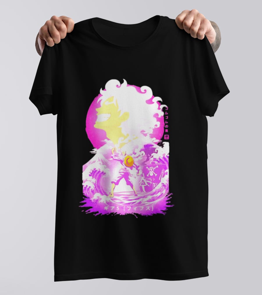 Monkey D. Luffy Gear 5 Gomu Gomu No Mi Waves One Piece Pink Aesthetic T-Shirt